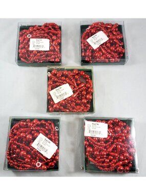 Set of 5 Marshall Fields Red Water Drop Plastic Bead Christmas Garland 9ft each